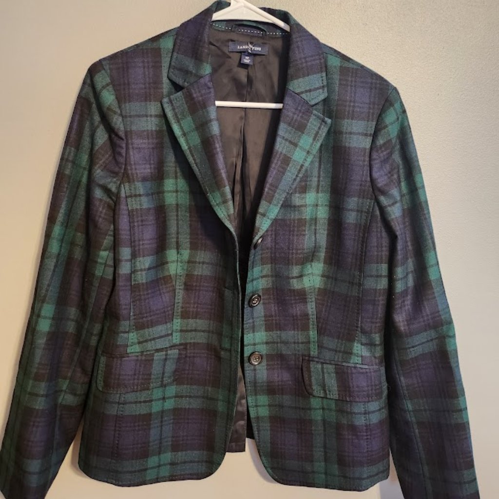 Lands End Black Watch Tartan Women's Single Breasted Blazer Size 12